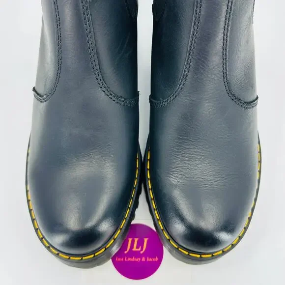 Dr. Martens Women's Rometty Black Wyoming Leather Platform Chelsea Boots Size 7 - Picture 4 of 11